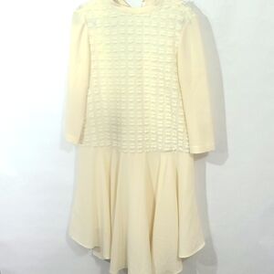 Tibi New York Women's Size 4 Beige Long Sleeve Dress Beige Square Patterned Midi